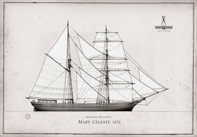 1872 Mary Celeste pen ink study by Tony Fernandes
